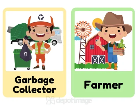 Children Flashcard Garbage Collector Farmer Jobs