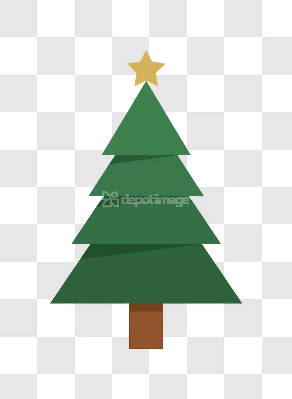 Christmas Tree Gold Star Icon Design: green, brown, gold, flat style, transparent background