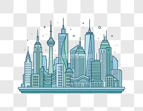 Cityscape Skyline Modern Buildings Line Art