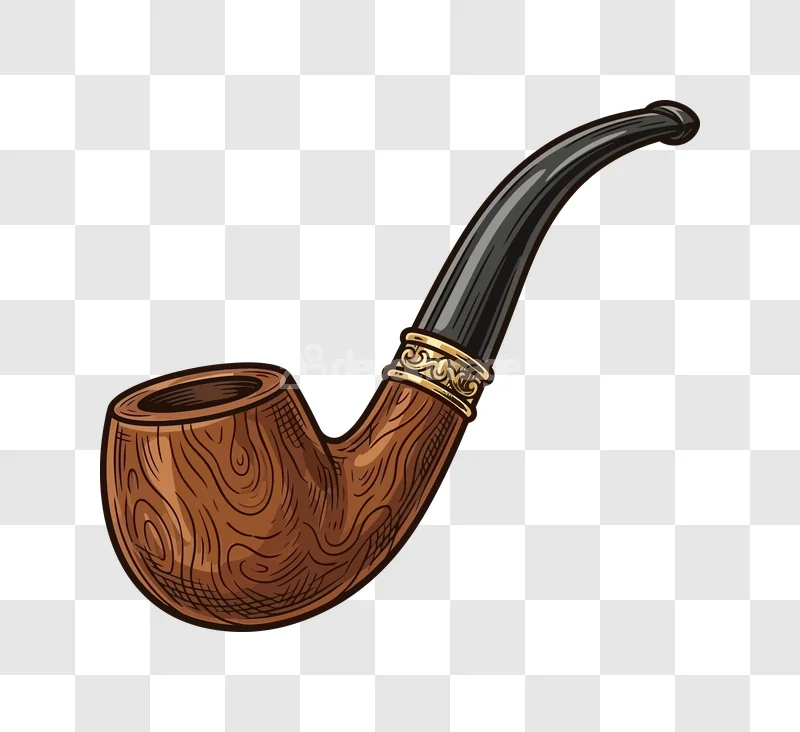 Classic Wooden Tobacco Pipe Brown brown wood grain, black mouthpiece, gold band