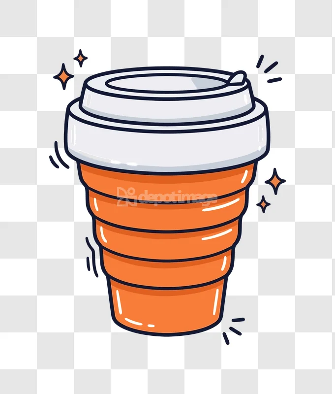 Collapsible Reusable Coffee Cup Orange White vibrant orange and white illustration