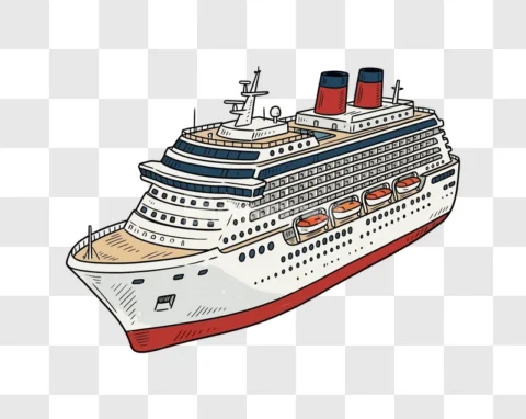 Colorful Cruise Ship Drawing Cartoon Style