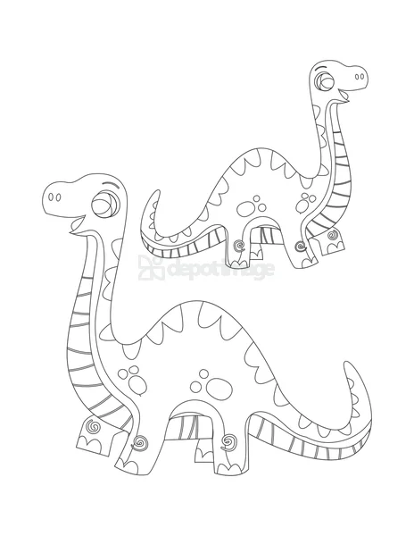 Coloring Page Two Cute Dinosaurs Outline