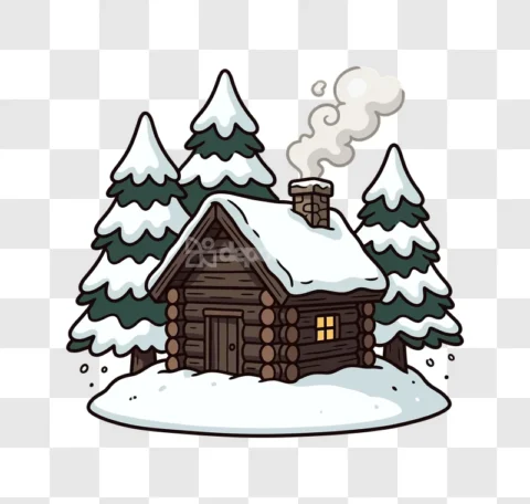 Cozy Winter Cabin Snow Pine Trees