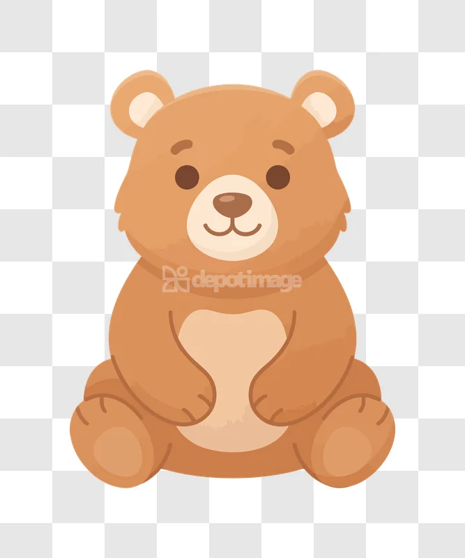 Cute Brown Teddy Bear Toy Cartoon, sitting, friendly, brown, cartoon style