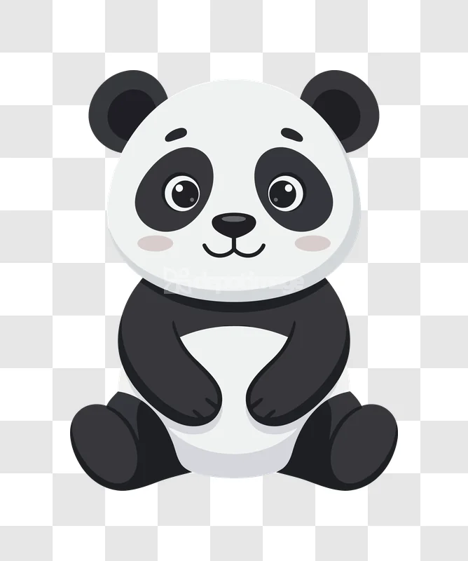 Cute Cartoon Sitting Baby Panda Bear, black and white, friendly, simple style