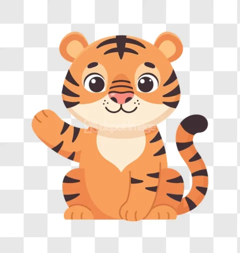 Cute Orange Cartoon Tiger Cub Waving