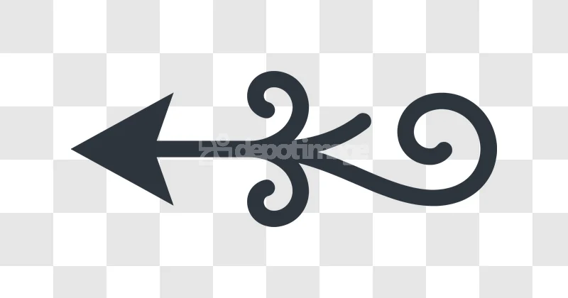 Decorative Curved Arrow Left Pointing Design dark gray, elegant, swirled, transparent
