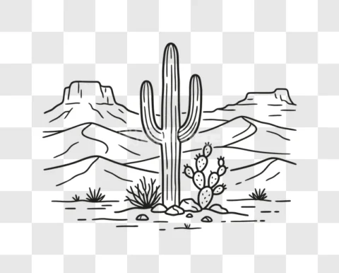 Desert Cactus Landscape Mountains Dunes