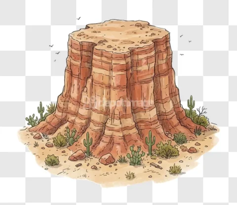 Desert Mesa Butte Canyon Landscape Drawing