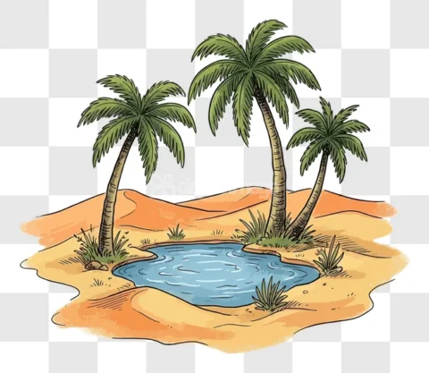 Desert Oasis Palm Trees Water Pond