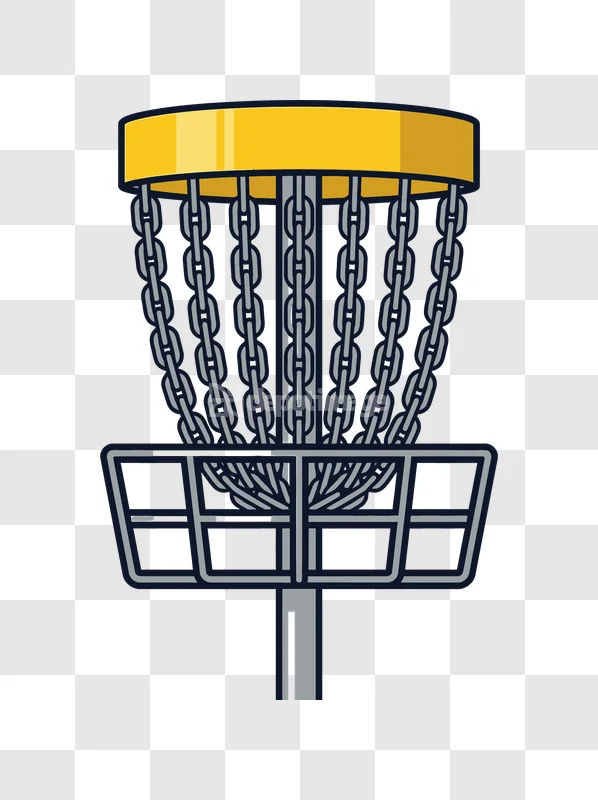 Disc Golf Basket Target Chains Yellow with gray chains, yellow top, transparent background
