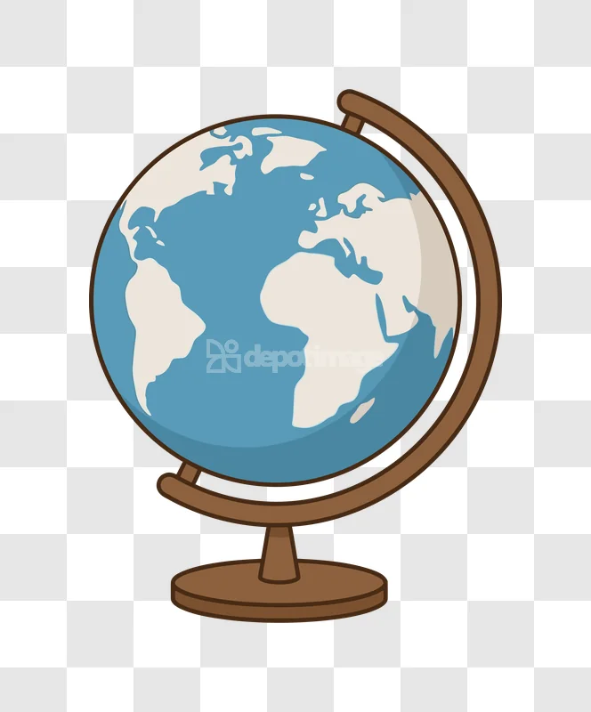 Earth Globe World Map Cartography: blue and beige, flat style, brown stand