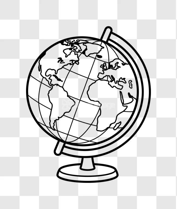 Earth Globe World Map Line Art, minimalist black outline, ample negative space