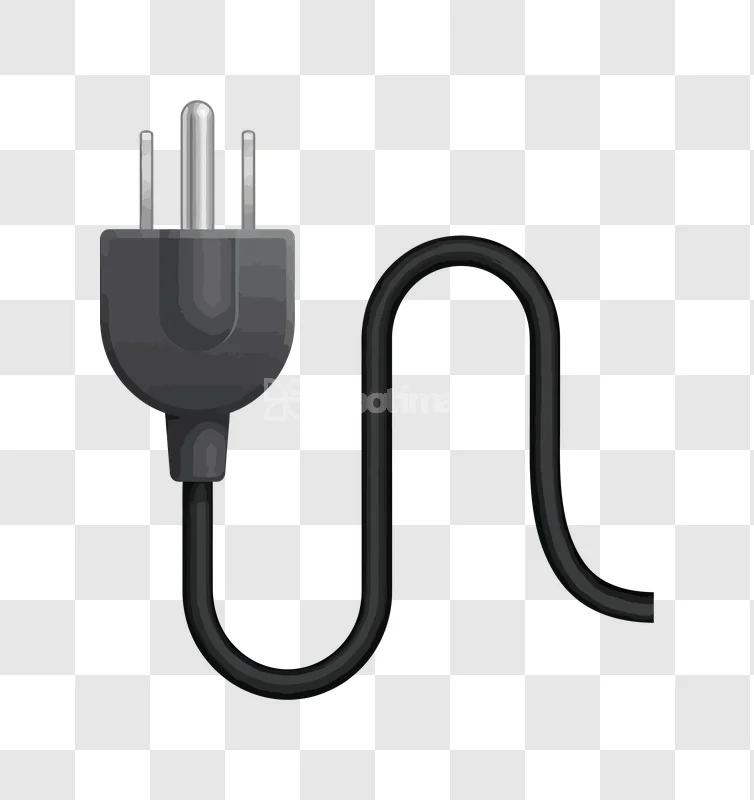 Electric Power Plug Cord Dark: gray plug, winding cord, transparent background