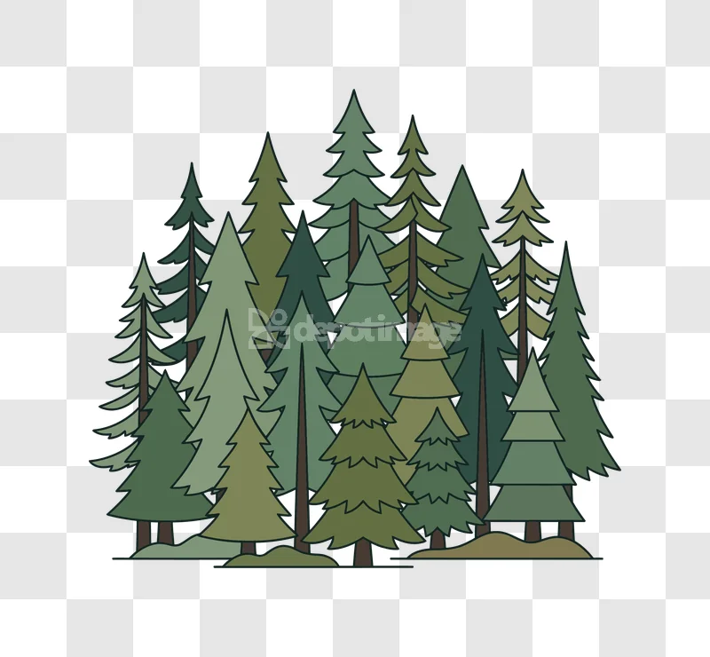 Evergreen Pine Trees Forest Green Conifers, stylized green conifer forest on black background