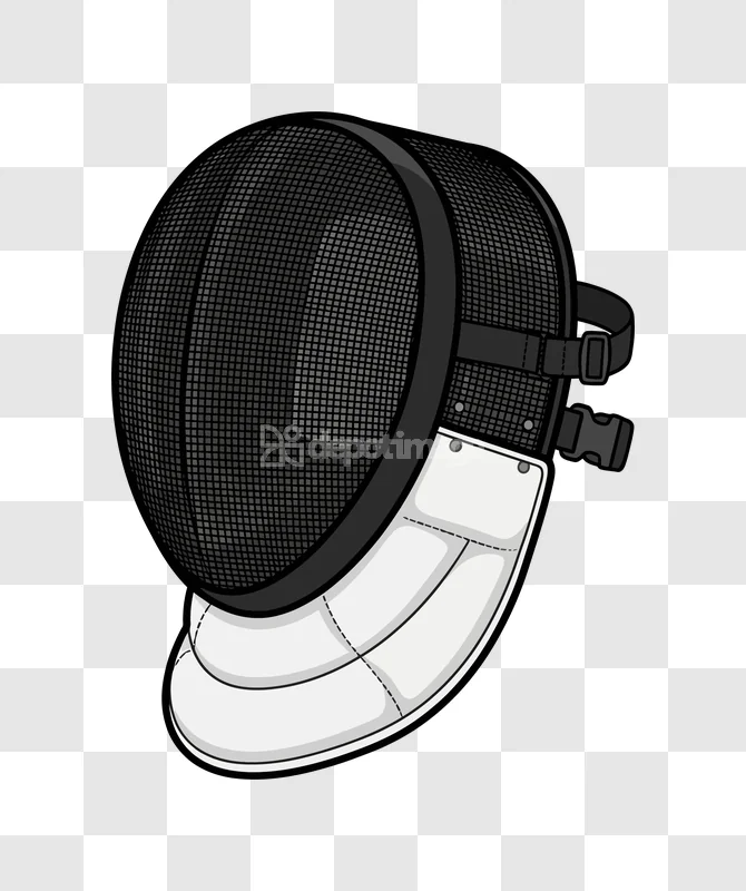 Fencing Mask Black White Sports Gear black mesh visor, white bib, transparent background