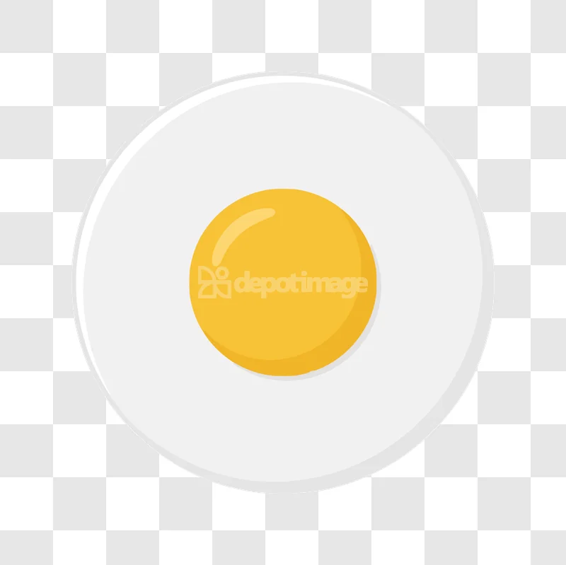 Fried Egg Sunny Side up Cartoon: flat style, white and yellow, simple