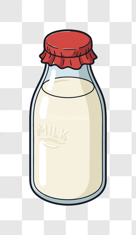 Glass Milk Bottle Red Cap Cartoon