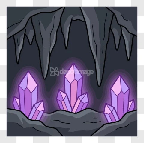 Glowing Purple Crystals Dark Cave Stalactites