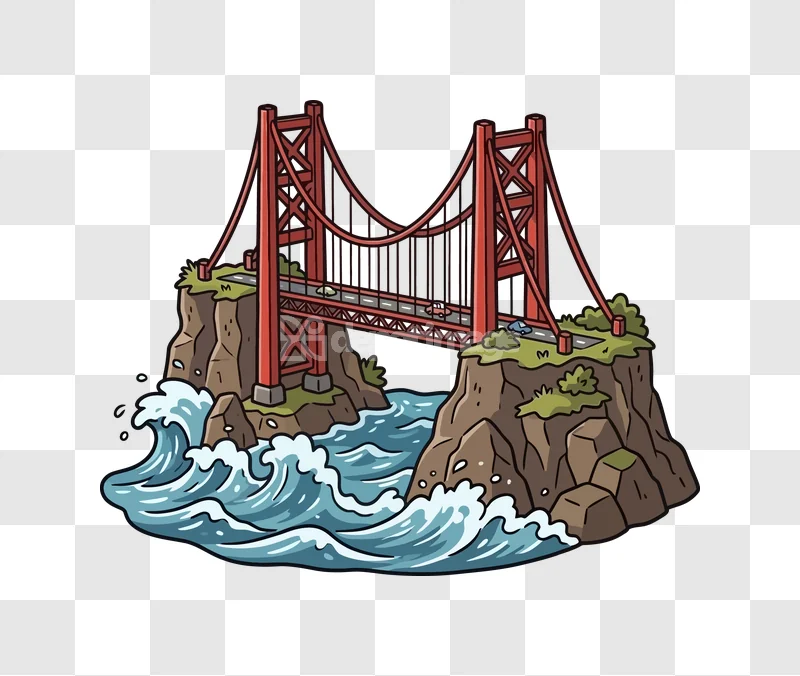 Golden Gate Bridge Ocean Waves Cartoon
