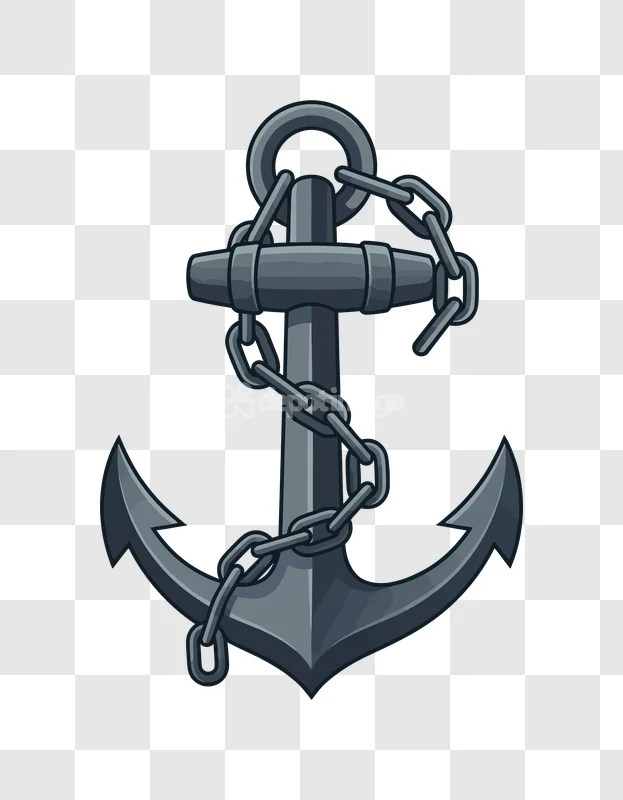 Gray Metal Anchor Chain Isolated Cartoon: dark metallic, cartoon style, black background