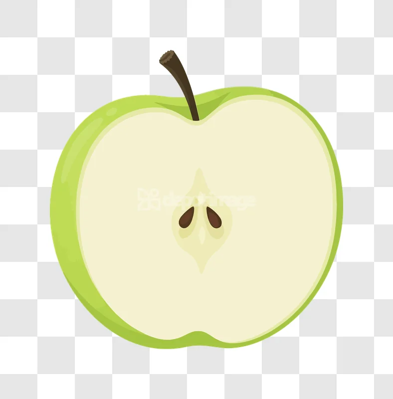 Green Apple Half Cut Fresh Fruit, vibrant green, cut open, visible seeds, clean style