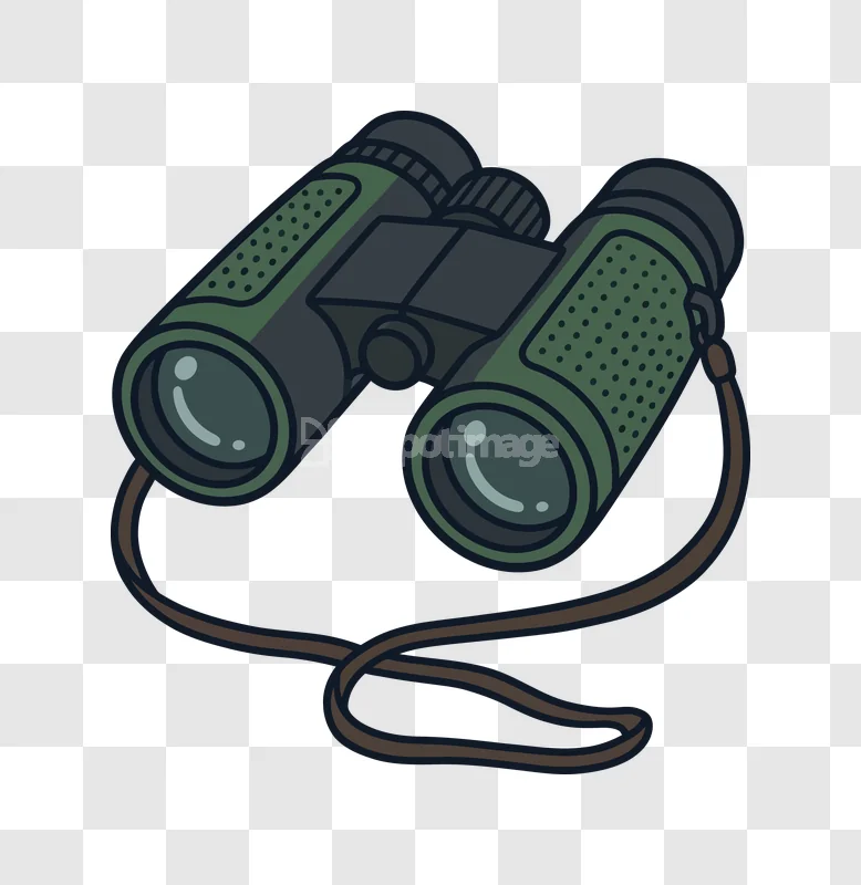 Green Binocular Strap Discovery Outdoor Camping, green and dark gray flat cartoon style, brown strap, transparent PNG.