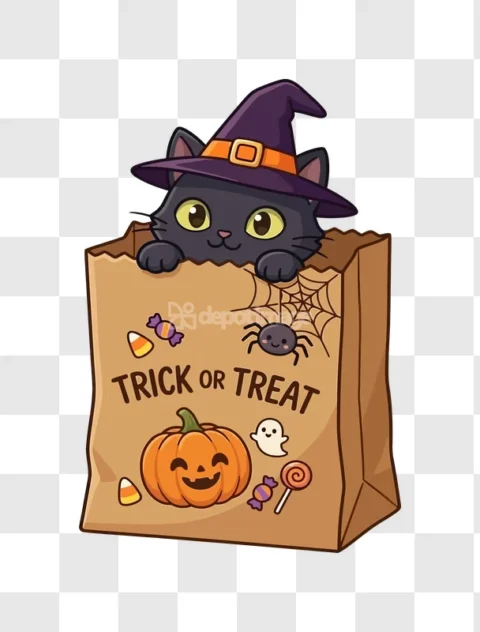 Halloween Cat Witch Hat Trick Treat