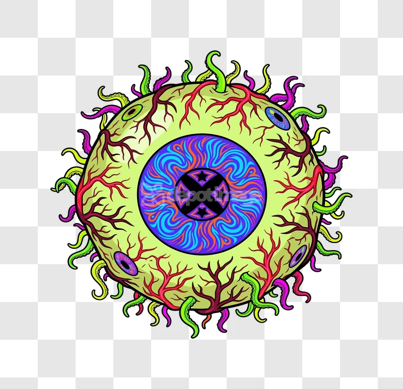 Halloween Eyeball Tentacles Creepy Design Illustration vibrant, psychedelic, horror, spooky, vector art