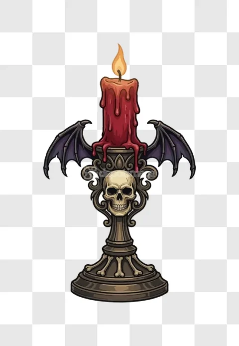 Halloween Gothic Skull Candle Holder Bat