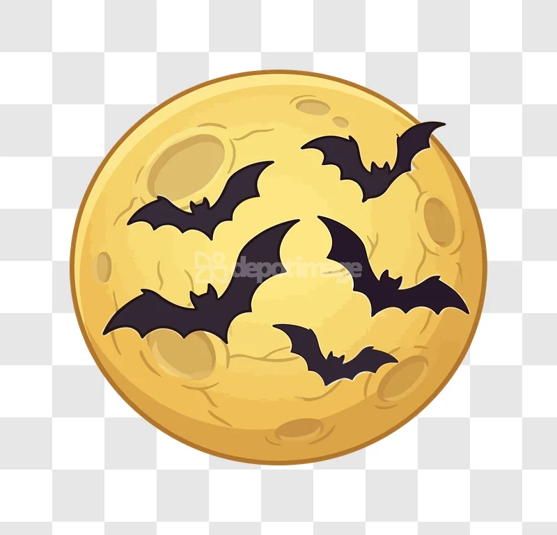 Halloween Moon Bats Yellow Spooky: cartoon yellow moon, black bats, spooky theme