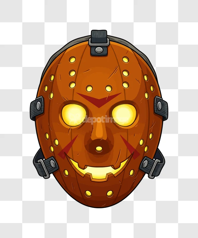 Halloween Pumpkin Hockey Mask Spooky Glow, orange, glowing, cartoon style, black background