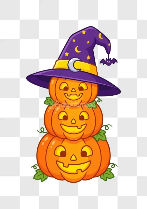 Halloween Pumpkins Stack Witch Hat