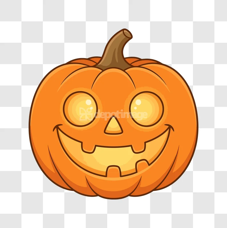 Happy Halloween Carved Pumpkin Jack O Lantern orange cartoon style with glowing eyes