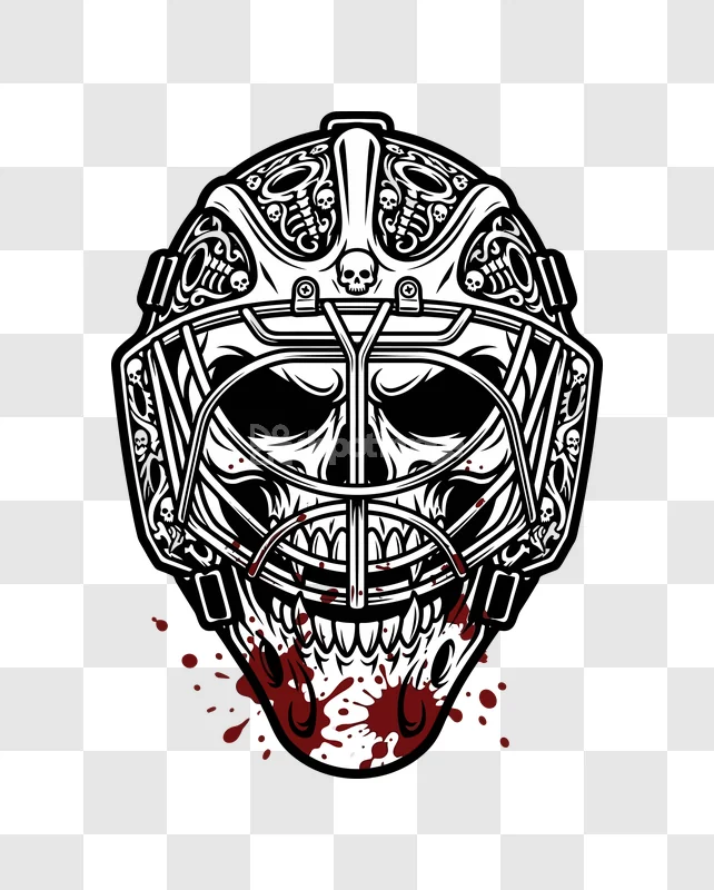Hockey Skull Mask Blood Halloween white mask, skull details, red blood splatters