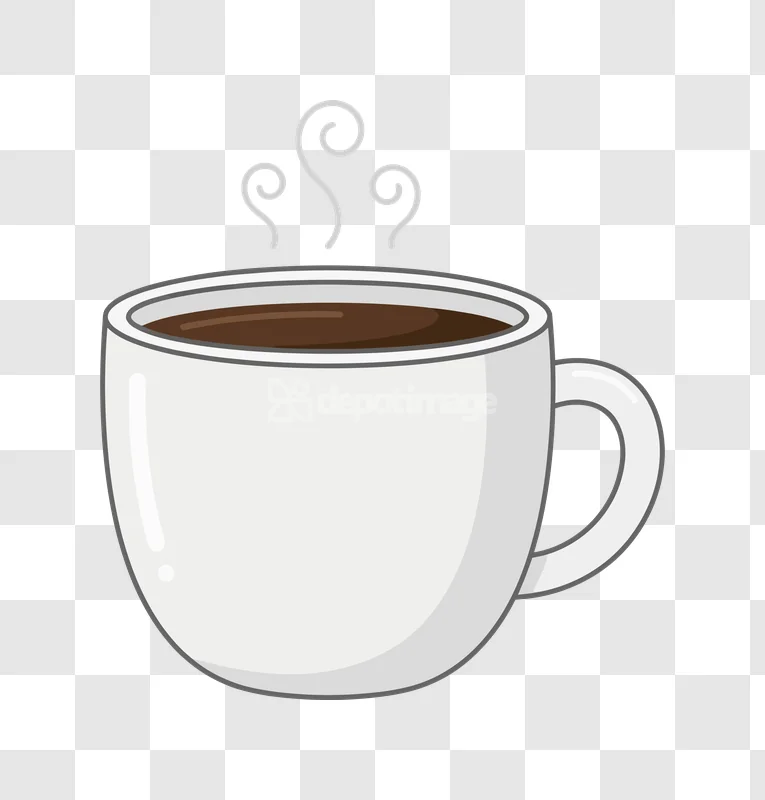 Hot Coffee Cup Steaming Beverage Simple: white mug, brown liquid, steam, cartoon style.