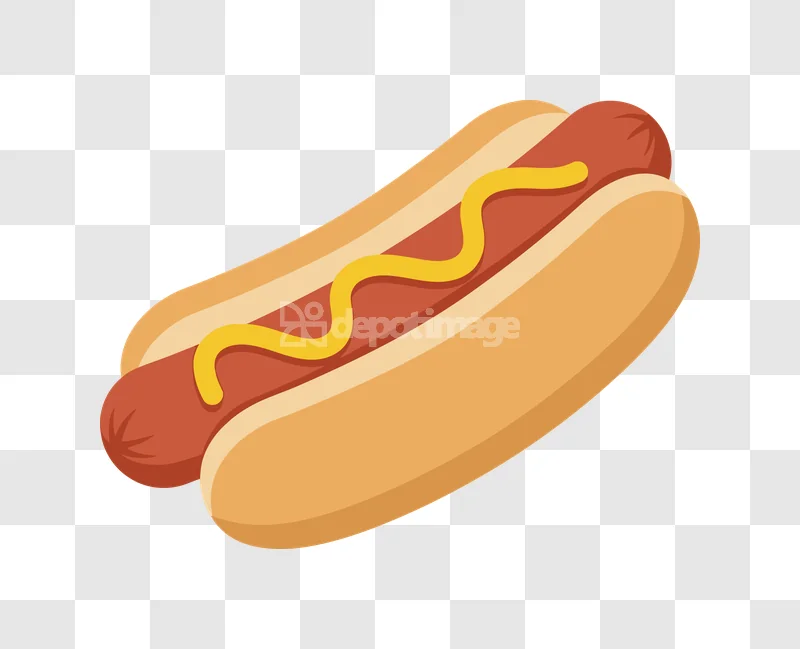 Hot Dog Mustard Bun Food Meal: flat graphic, yellow mustard, golden bun