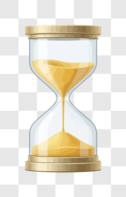 Hourglass Sand Time Flowing Gold: clear glass, golden sand, transparent background