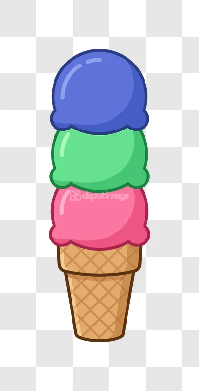 Ice Cream Cone Three Scoops Colorful
