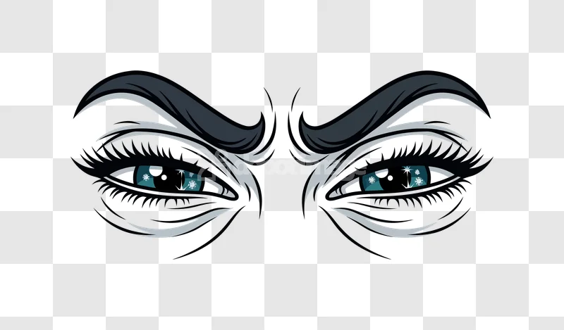 Intense Stylized Eyes With Eyebrows Vector, dark blue bold cartoon