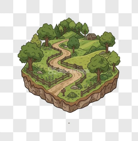 Isometric Countryside Farm Road Trees Barn