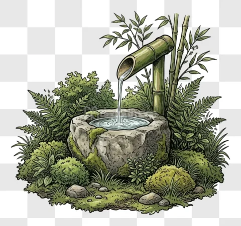 Japanese Garden Bamboo Fountain Water Stone