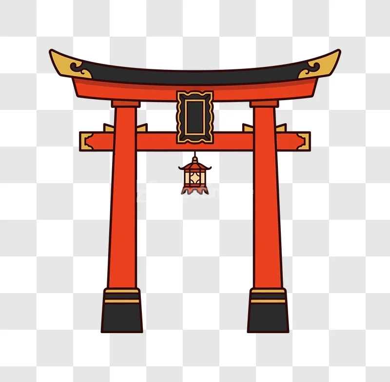 Japanese Torii Gate Shinto Shrine Icon red outlined gate with lantern
