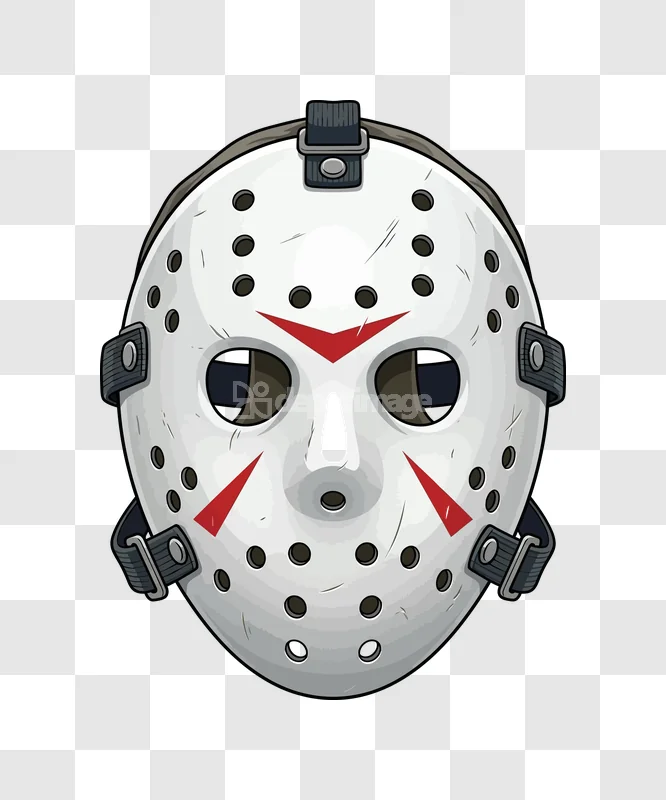 Jason Hockey Mask Horror Halloween Icon: white, red, and black cartoon mask