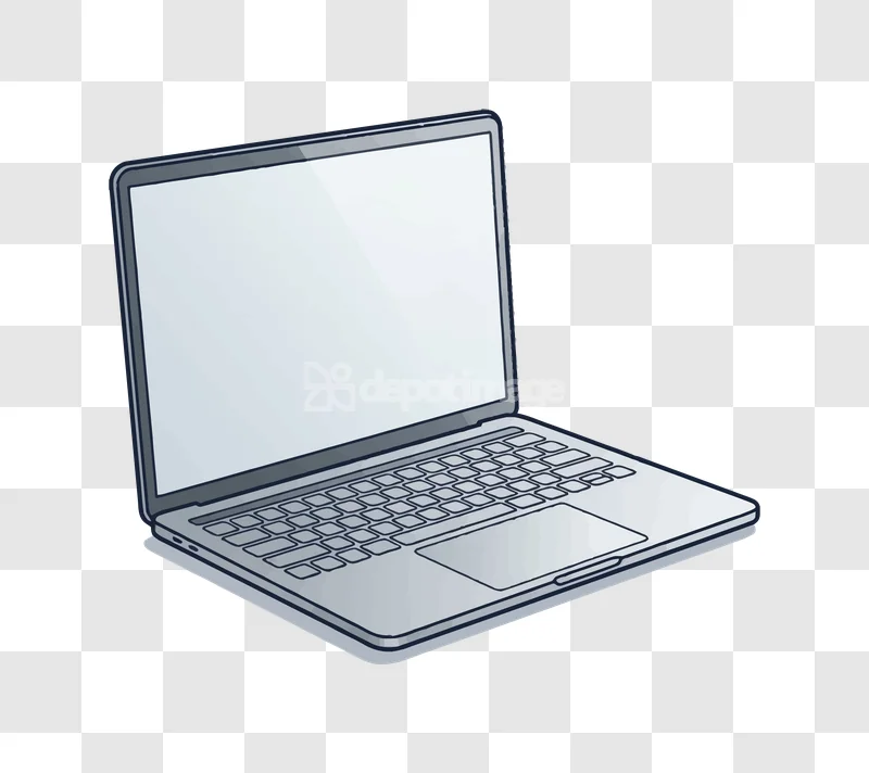 Laptop Computer Device Electronic Illustration: gray laptop, open screen, isometric view