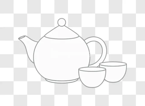 Line Art Teapot Two Cups