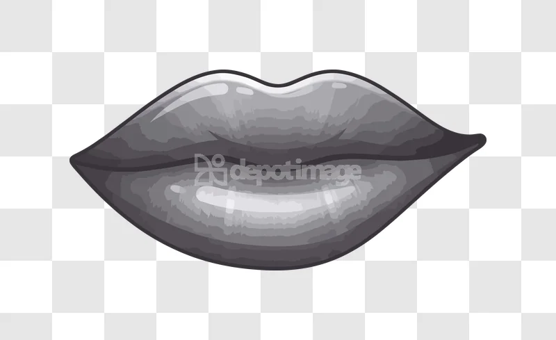 Lips Glossy Gray Color Pucker Vector, shiny gray lips, cartoon style