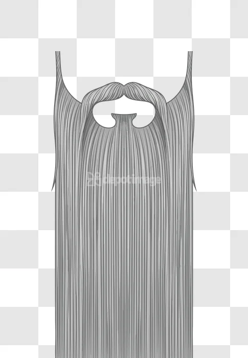 Long White Beard Mustache Hair Style: detailed white gray hair, long straight strands