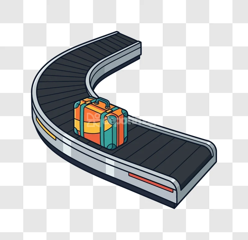 Luggage Baggage Carousel Airport Travel featuring orange suitcase on curved conveyor belt